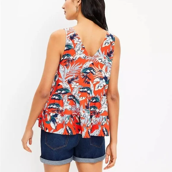 LOFT Womens Botanical Double V Peplum Shell size large - Picture 3 of 5